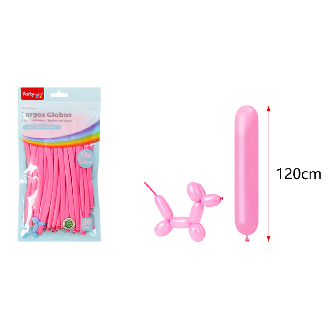 Globos Largo Mate Rosado Oscuro 120Cm 1.8G 30 Unidades 1