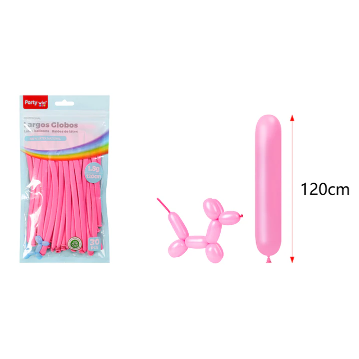 Globos Largo Mate Rosado Oscuro 120Cm 1.8G 30 Unidades 1
