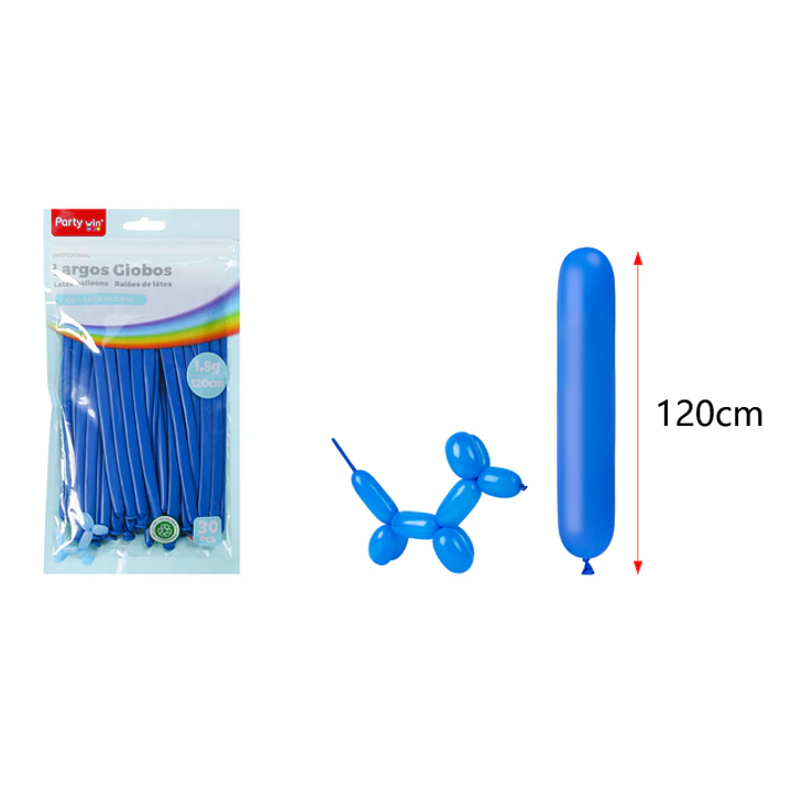 Globos Largo Mate Azul 120Cm 1.8G 30 Unidades 1