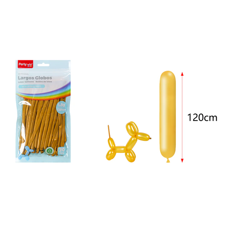 Globos Largo Perlado Dorado 120Cm 1.8G 30 Unidades 1
