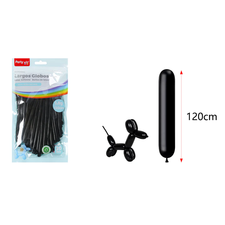 Globos Largo Mate Negro 120Cm 1.8G 30 Unidades 1