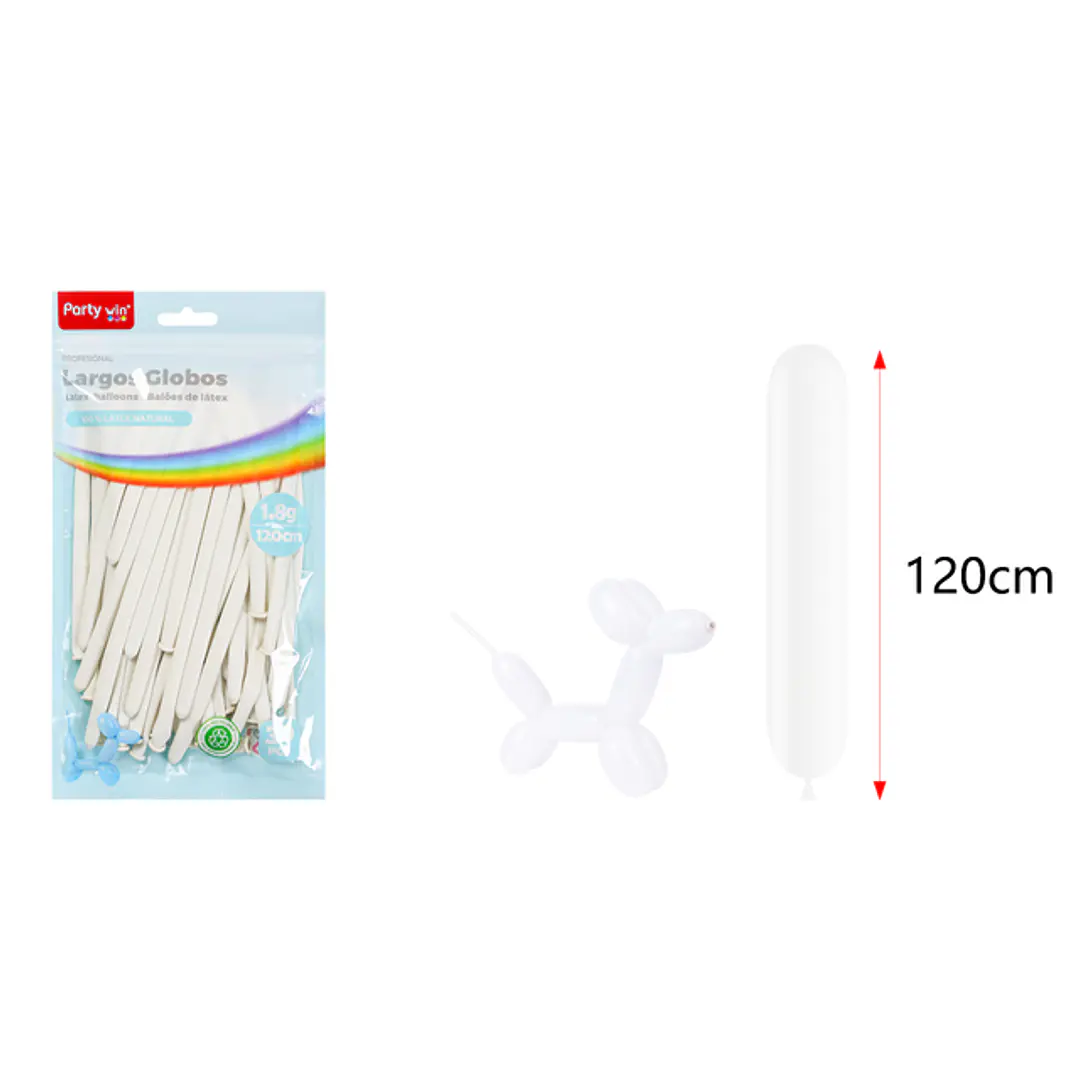 Globos Largo Mate Blanco 120Cm 1.8G 30 Unidades 1