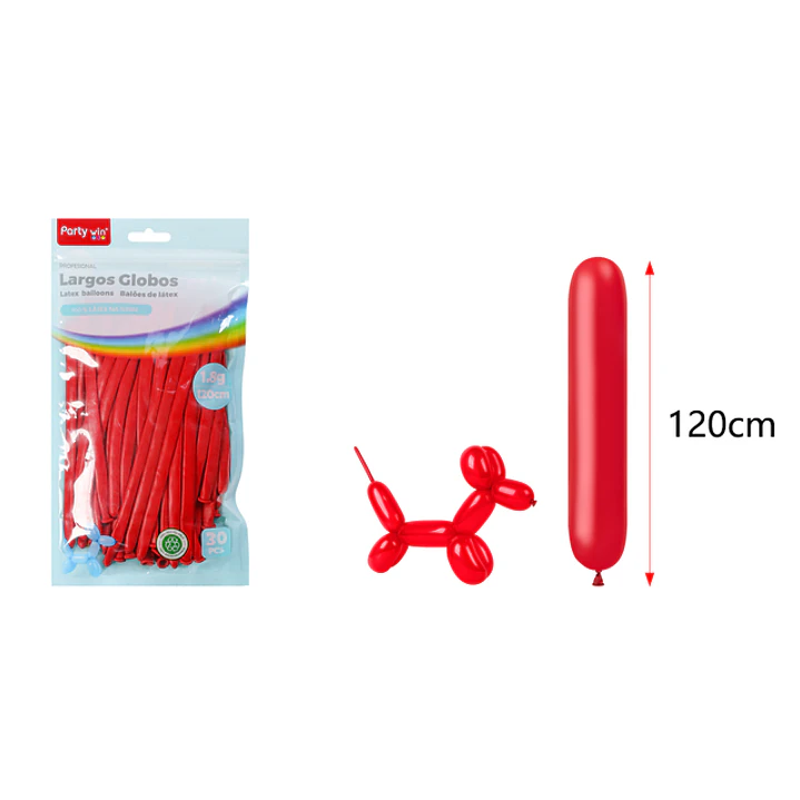 Globos Largo Mate Rojo 120Cm 1.8G 30 Unidades 1