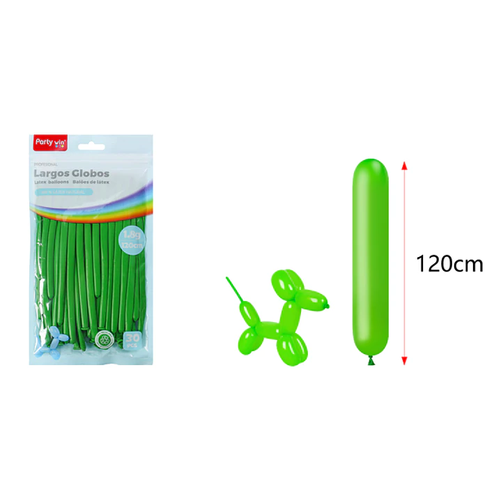 Globos Largo Mate Verde 120Cm 1.8G 30 Unidades 1