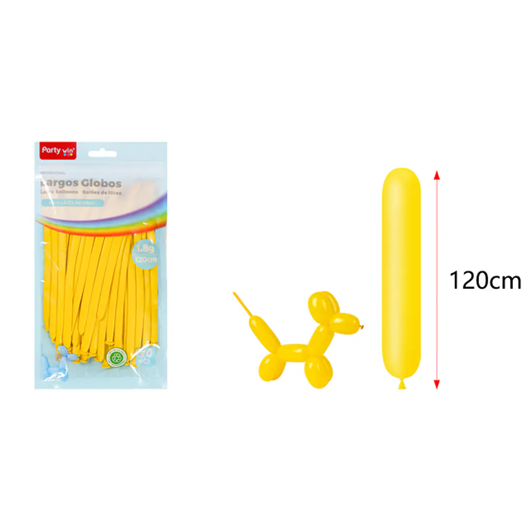 Globos Largo Mate Amarillo 120Cm 1.8G 30 Unidades 1