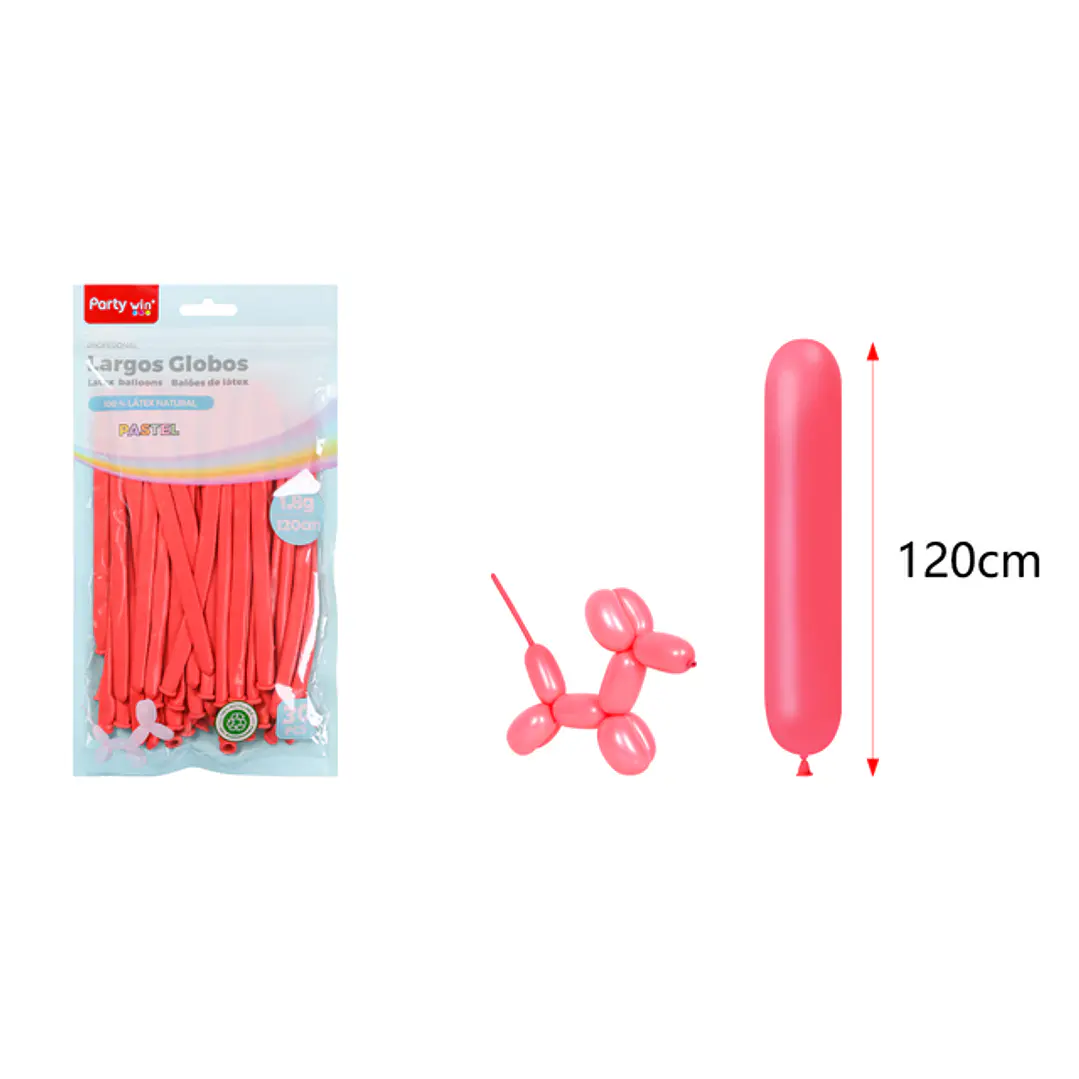 Globos Largo Pastel Rojo 120Cm 1.8G 30 Unidades 1