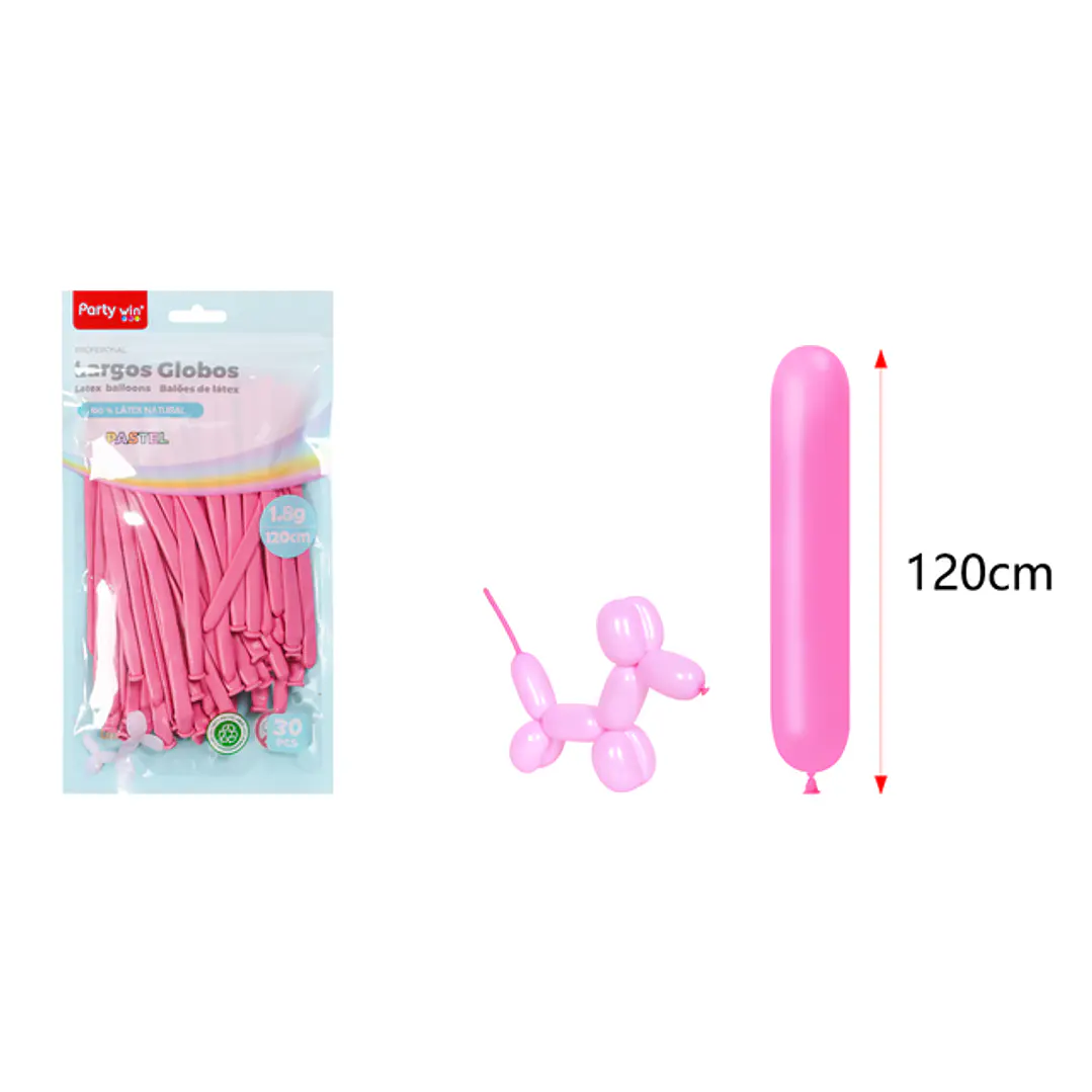 Globos Largo Pastel Fucsia 120Cm 1.8G 30 Unidades 1