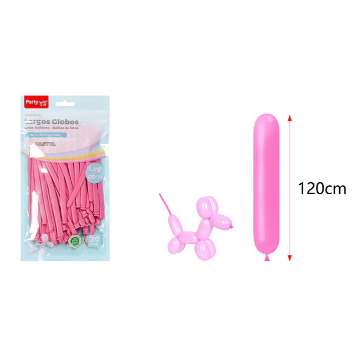 Globos Largo Pastel Fucsia 120Cm 1.8G 30 Unidades 1