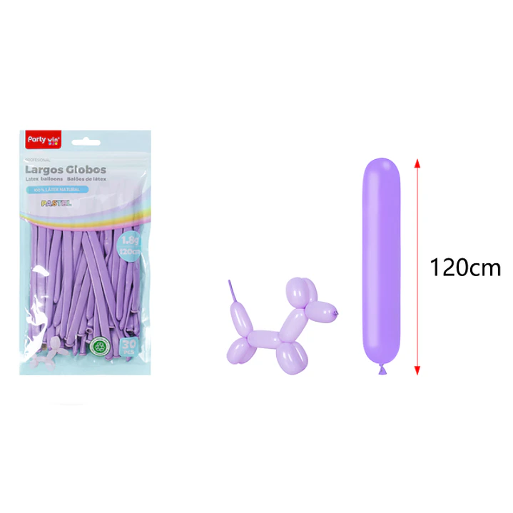 Globos Largo Pastel Morado 120Cm 1.8G 30 Unidades 1