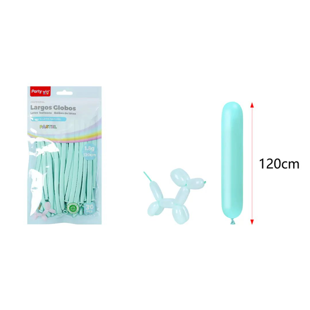 Globos Largo Pastel Azul Tiffany 120Cm 1.8G 30 Unidades 1