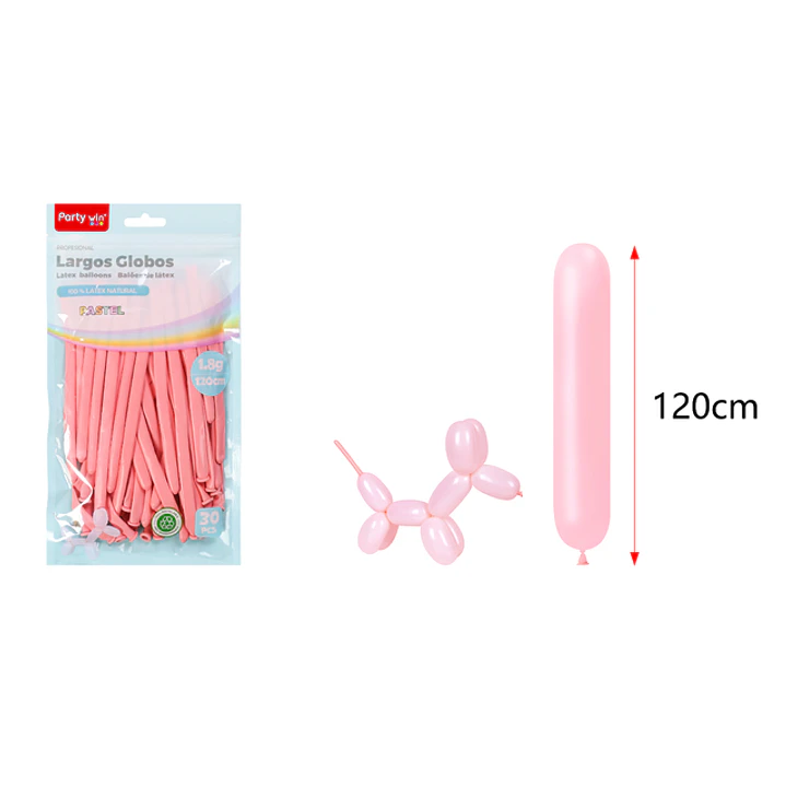 Globos Largo Pastel Rosado 120Cm 1.8G 30 Unidades 1