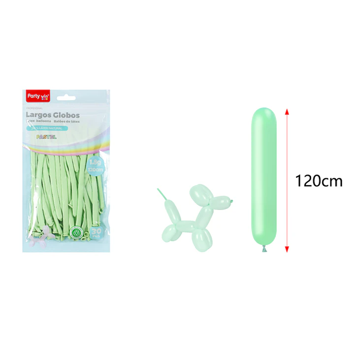 Globos Largo Pastel Verde 120Cm 1.8G 30 Unidades 1