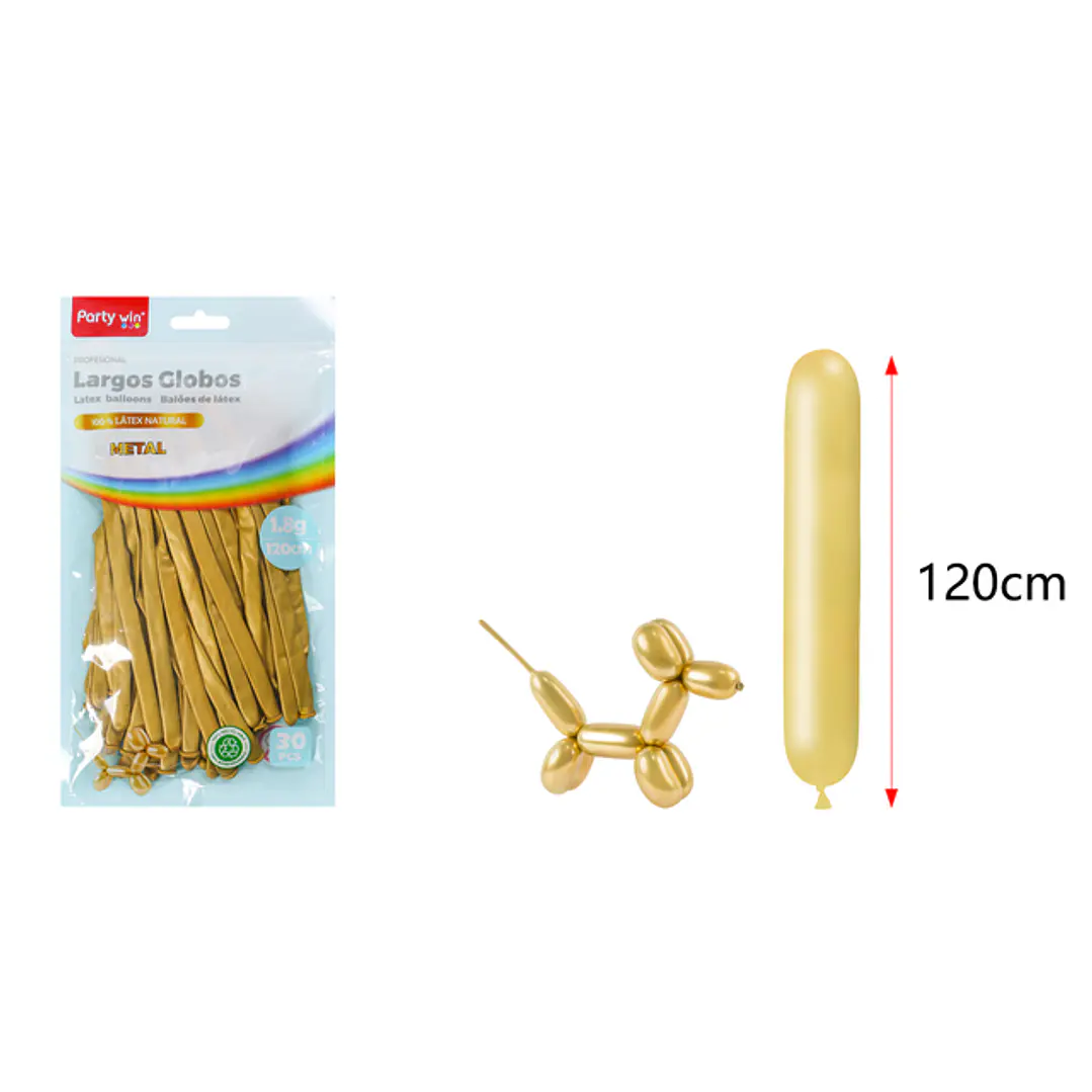 Globos Largo Metal Dorado 120Cm 1.8G 30 Unidades 1