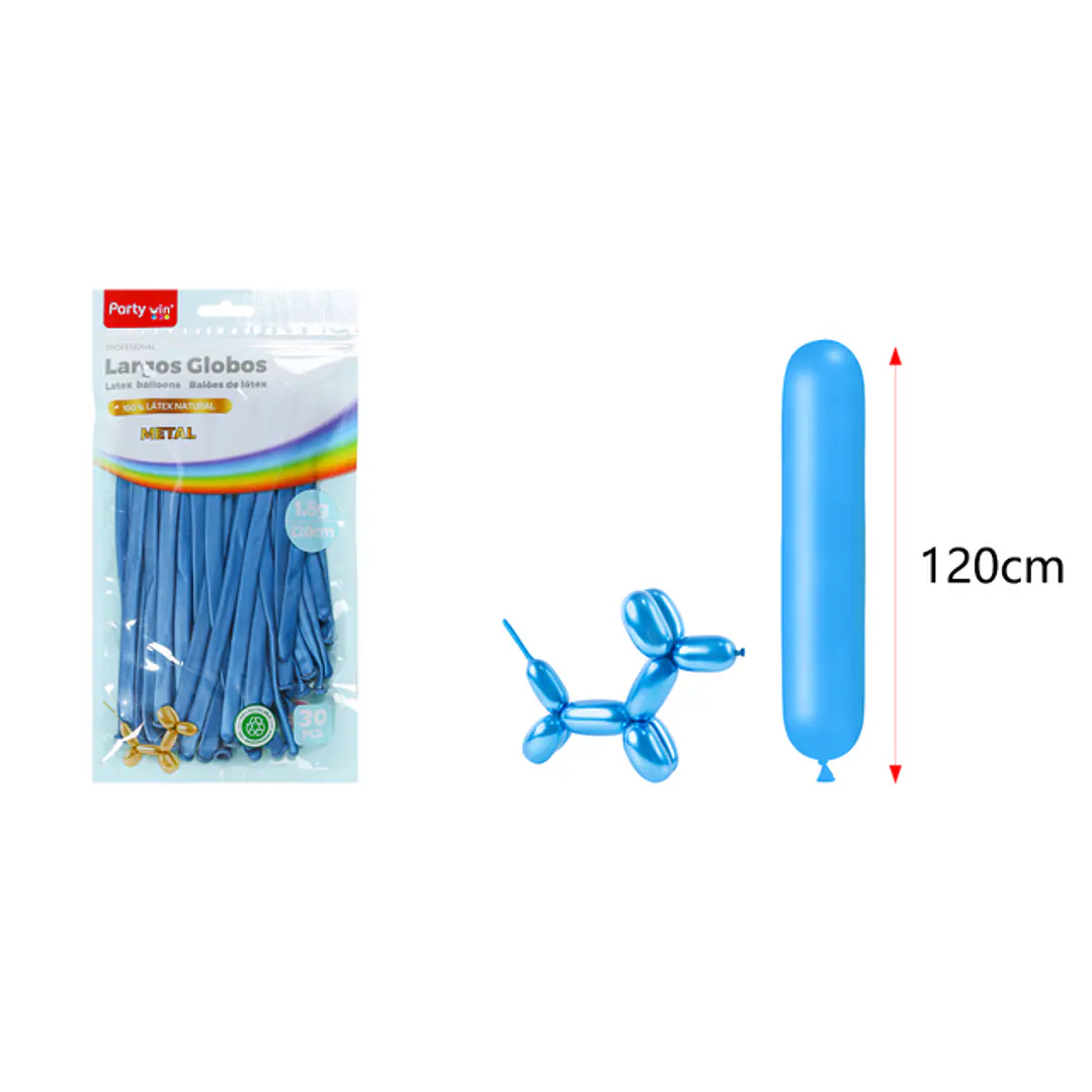 Globos Largo Metal Azul 120Cm 1.8G 30 Unidades 1