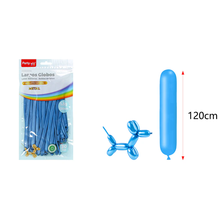 Globos Largo Metal Azul 120Cm 1.8G 30 Unidades 1