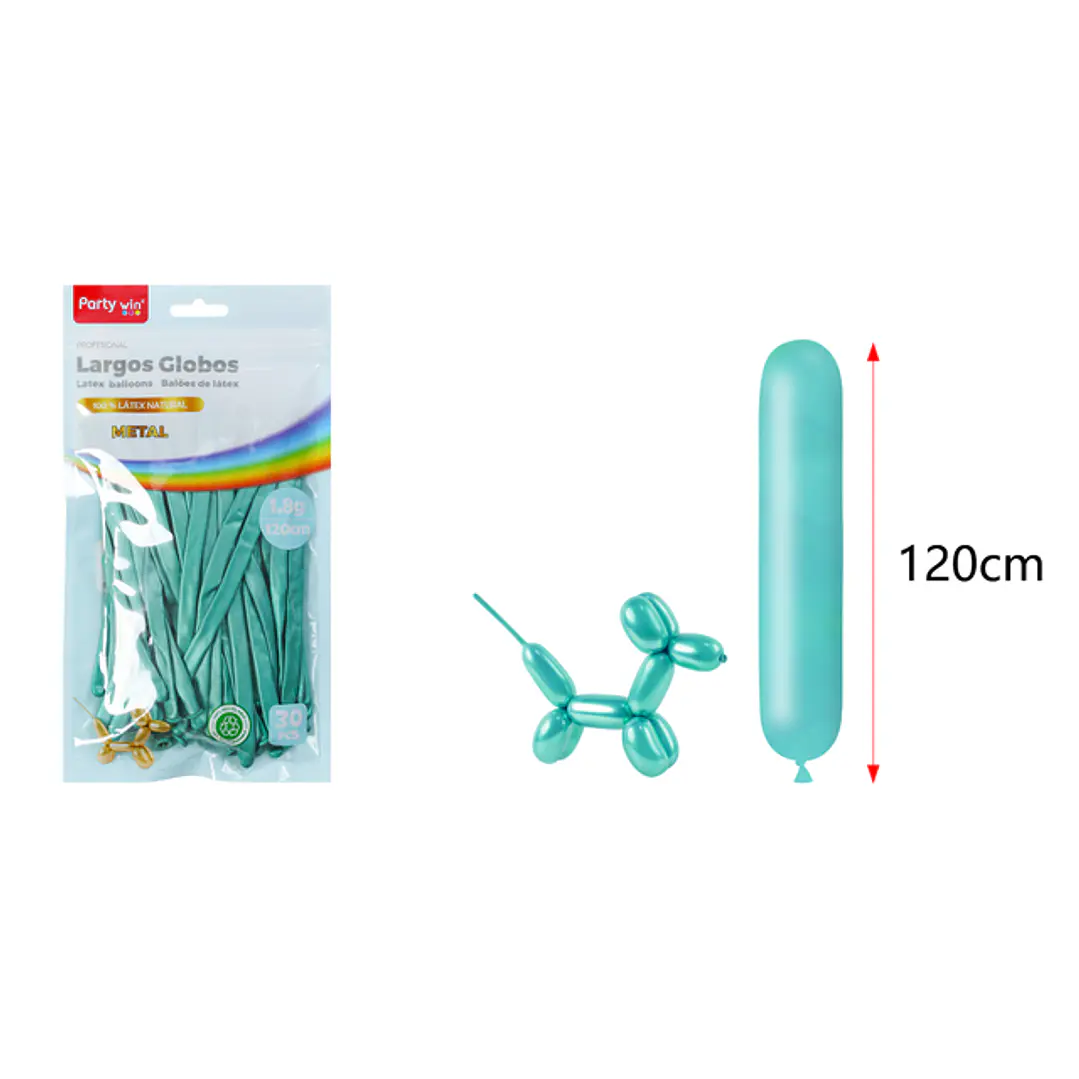 Globos Largo Metal Verde 120Cm 1.8G 30 Unidades 1