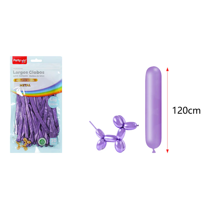 Globos Largo Metal Morado 120Cm 1.8G 30 Unidades 1