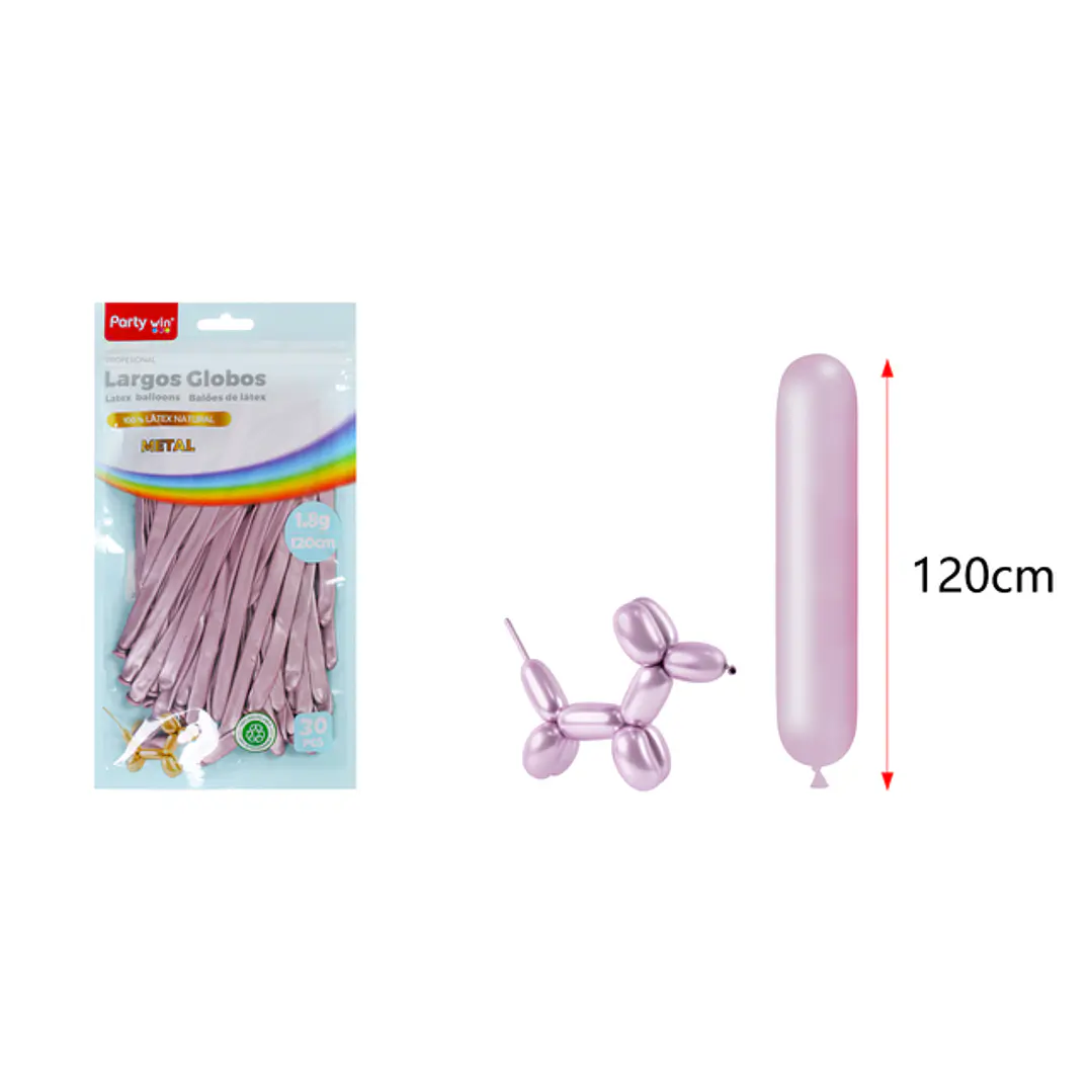 Globos Largo Metal Rosado 120Cm 1.8G 30 Unidades 1