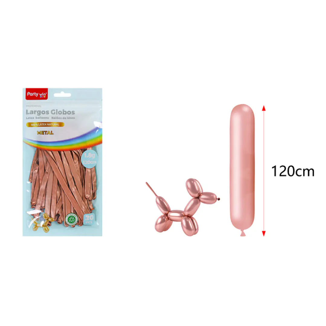 Globos Largo Metal Rosadorado 120Cm 1.8G 30 Unidades 1