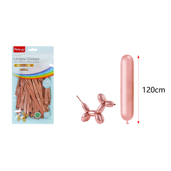 Globos Largo Metal Rosadorado 120Cm 1.8G 30 Unidades 1