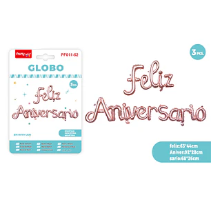 Globos Metal Feliz Aniversario Rosadorado 3 Unidades