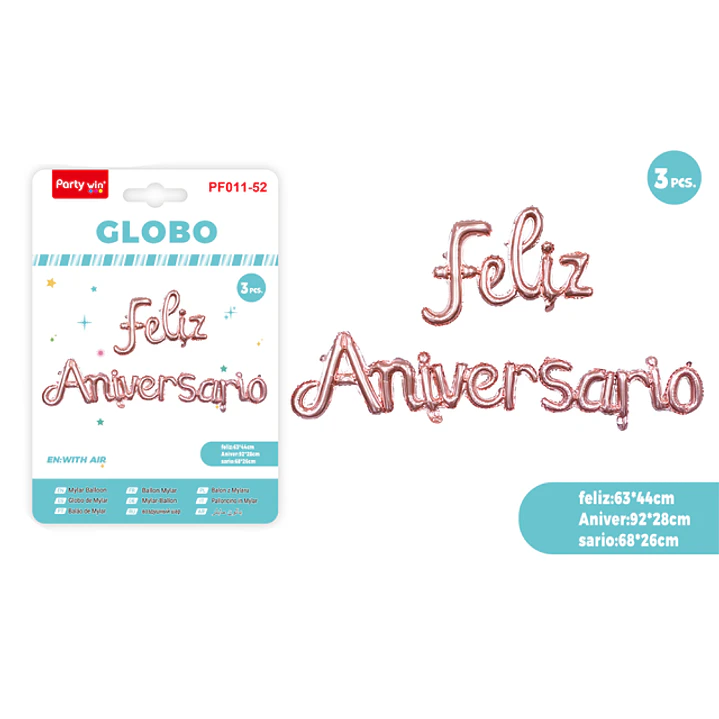 Globos Metal Feliz Aniversario Rosadorado 3 Unidades 1