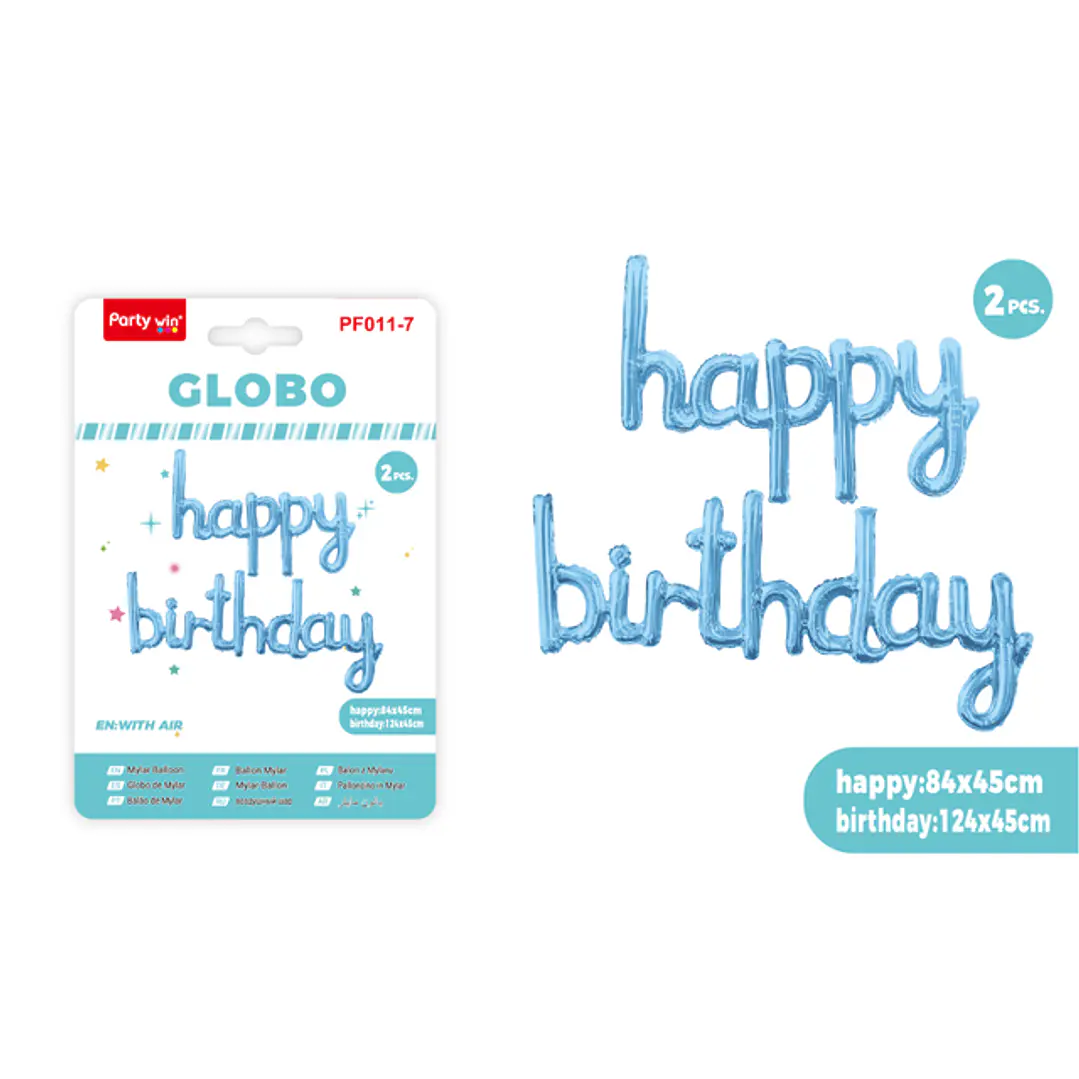 Globos Metal Happy Birthday Celeste 2 Unidades 1