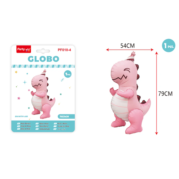 Globo Metal Vertical Dinosaurio Azul 79*54Cm 1