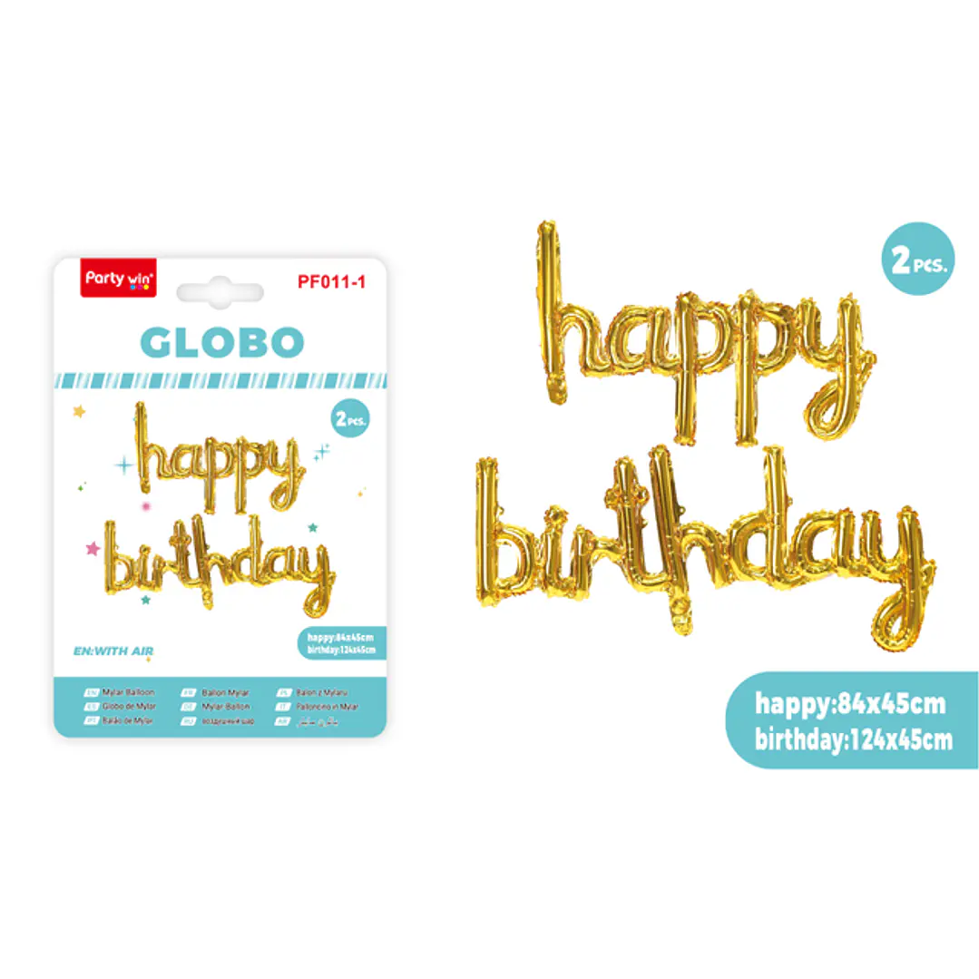 Globos Metal Happy Birthday Dorado 2 Unidades 1