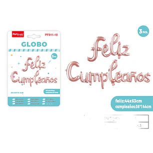 Globos Metal F.Cumpleanos Rosadorado 3 Unidades