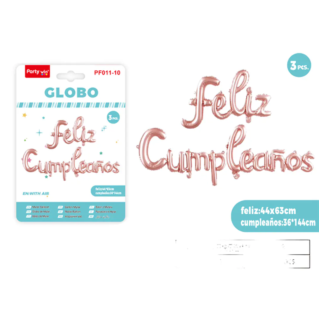 Globos Metal F.Cumpleanos Rosadorado 3 Unidades 1