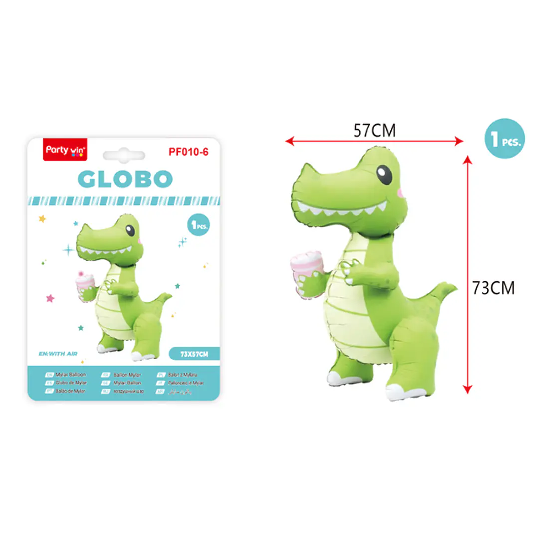 Globo Metal Vertical Dinosaurio Azul 73*57Cm 1