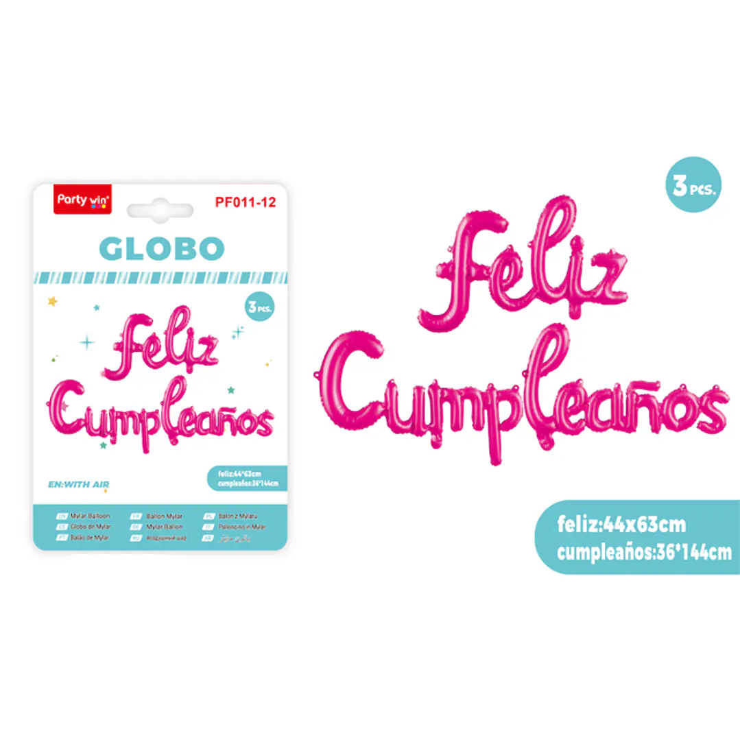 Globos Metal F.Cumpleanos Fucsia 3 Unidades 1