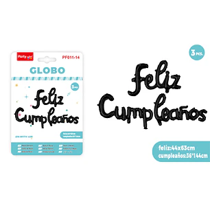 Globos Metal F.Cumpleanos Negro 3 Unidades