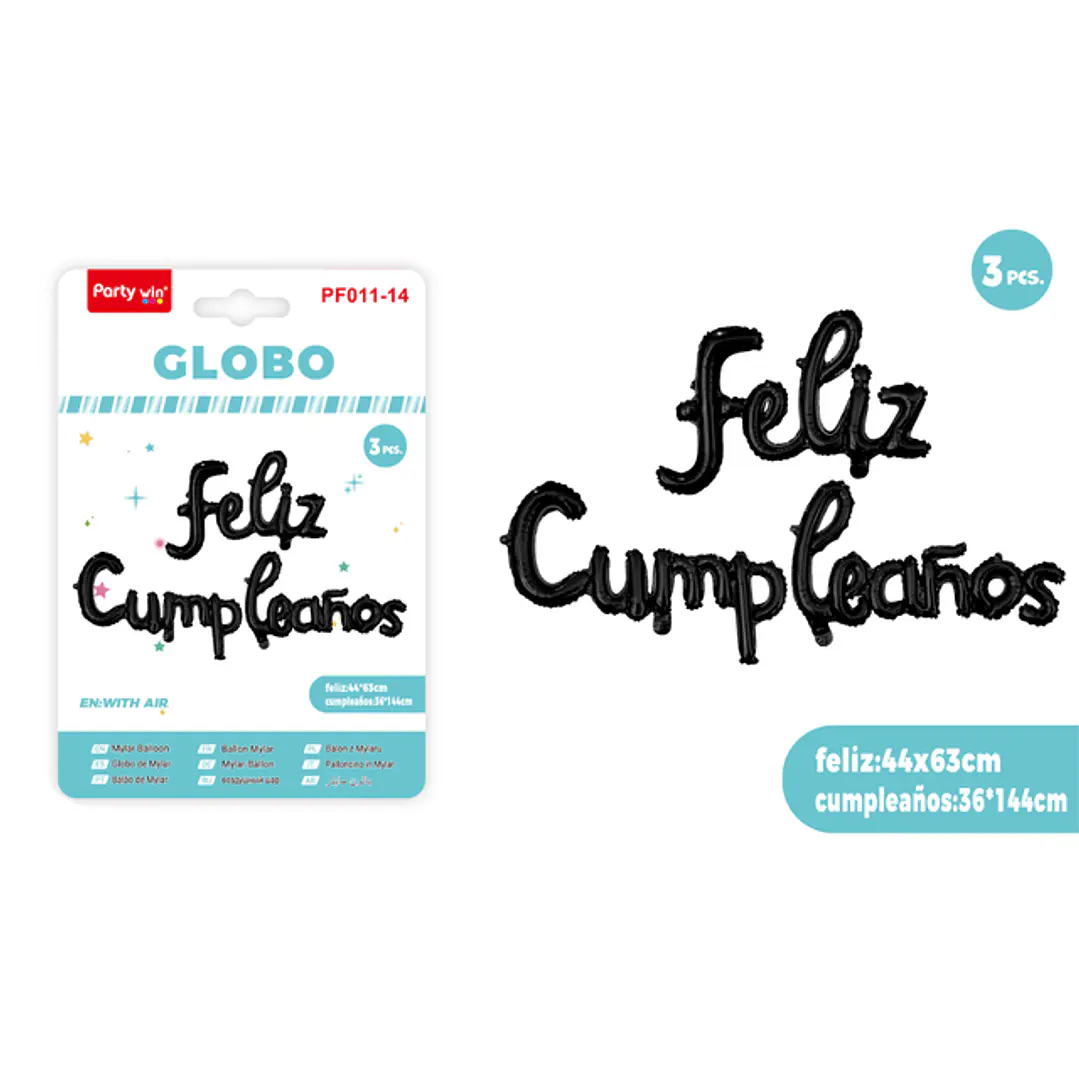 Globos Metal F.Cumpleanos Negro 3 Unidades 1