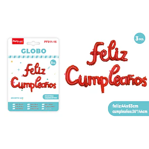 Globos Metal F.Cumpleanos Rojo 3 Unidades