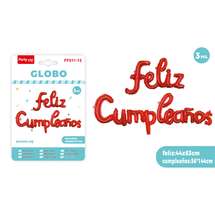 Globos Metal F.Cumpleanos Rojo 3 Unidades 1