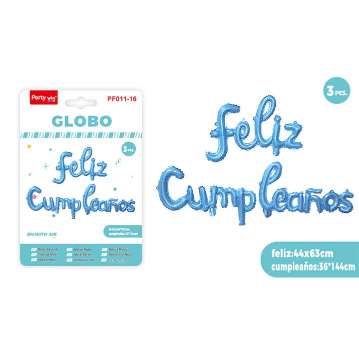 Globos Metal F.Cumpleanos Celeste 3 Unidades 1