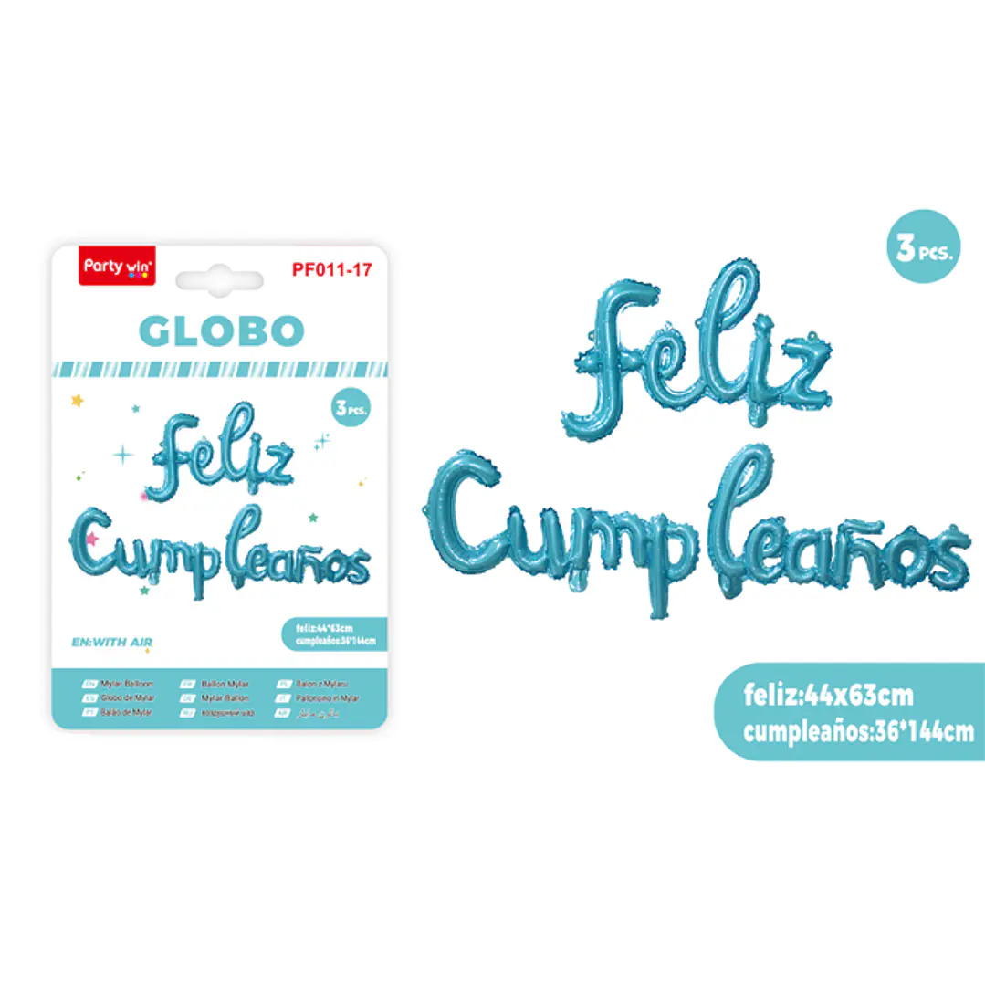 Globos Metal F.Cumpleanos Azul Tiffany 3 Unidades 1