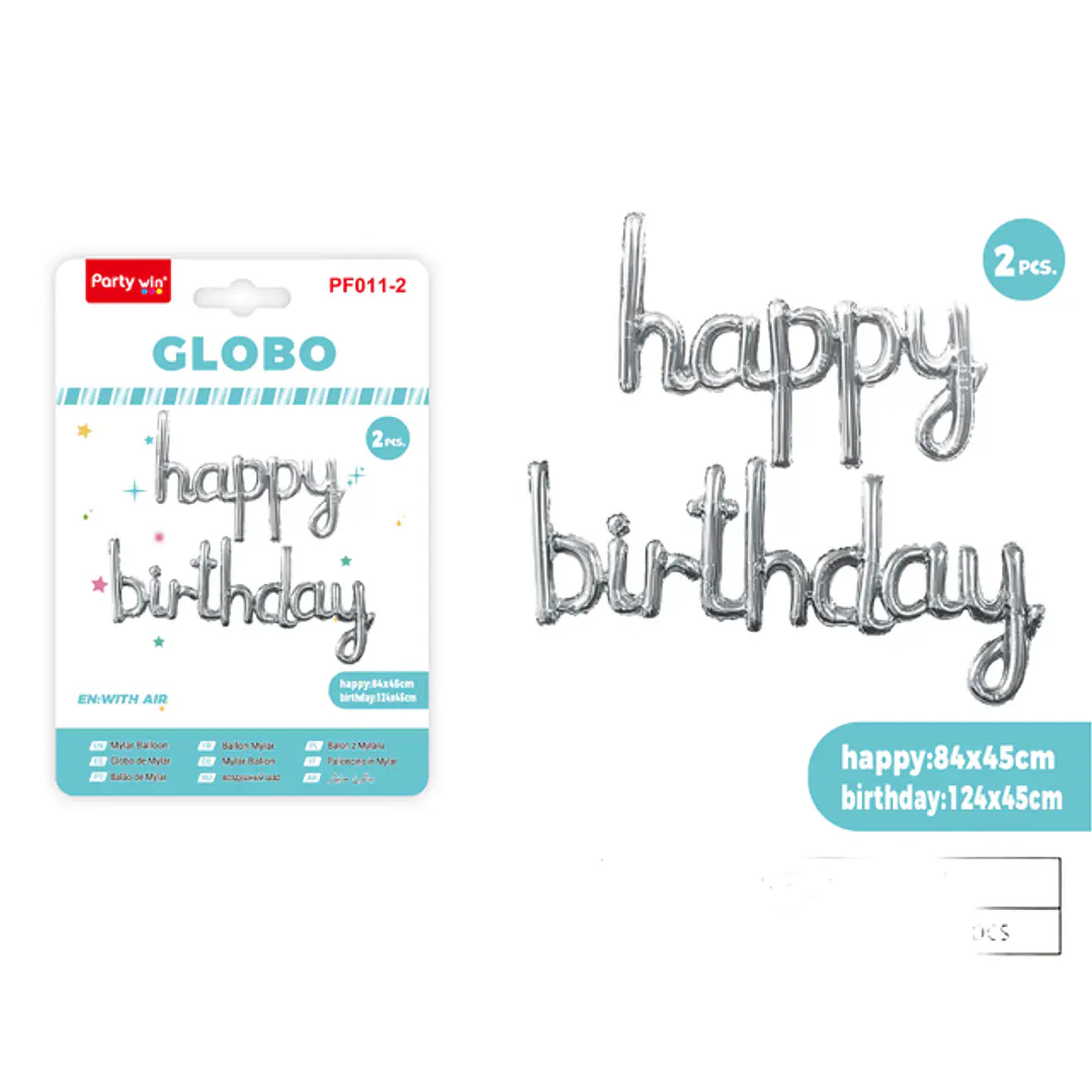 Globos Metal Happy Birthday Plateado 2 Unidades 1