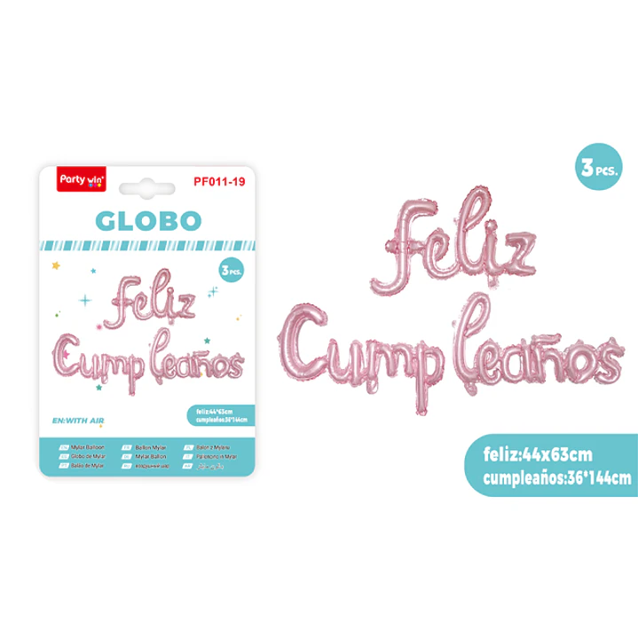 Globos Metal F.Cumpleanos Rosado 3 Unidades 1