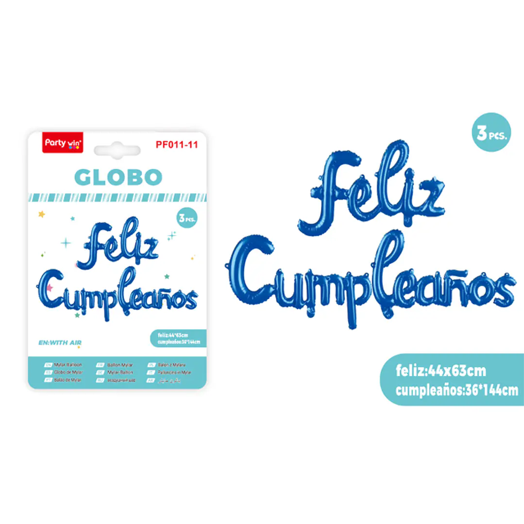 Globos Metal F.Cumpleanos Azul 3 Unidades 1