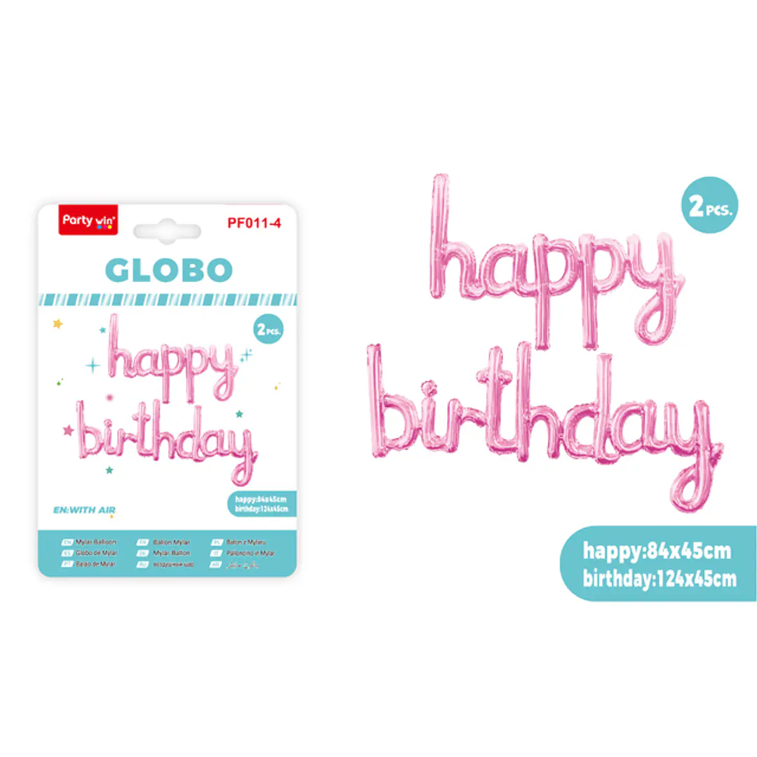 Globos Metal Happy Birthday Rosado 2 Unidades 1