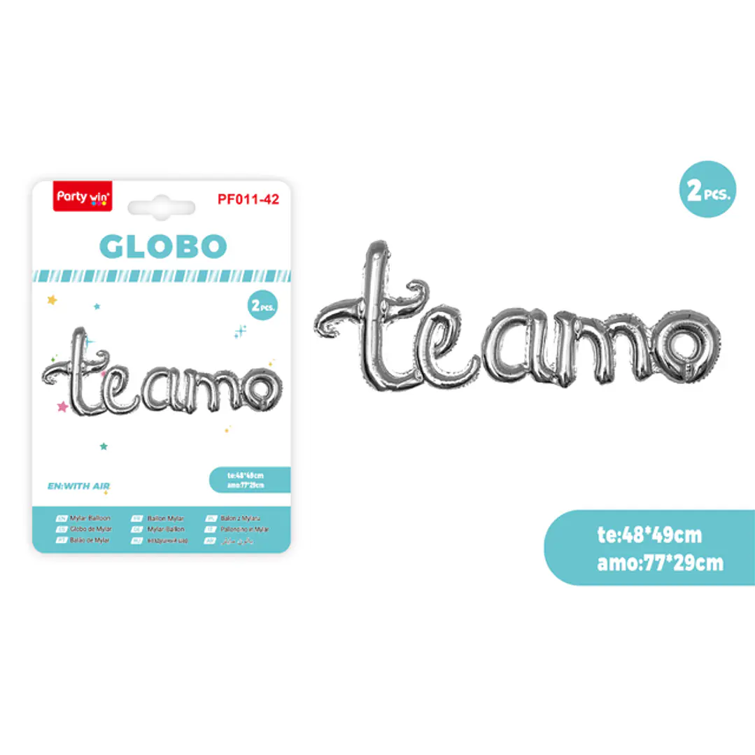 Globos Metal Te Amo Plateado 2 Unidades 1