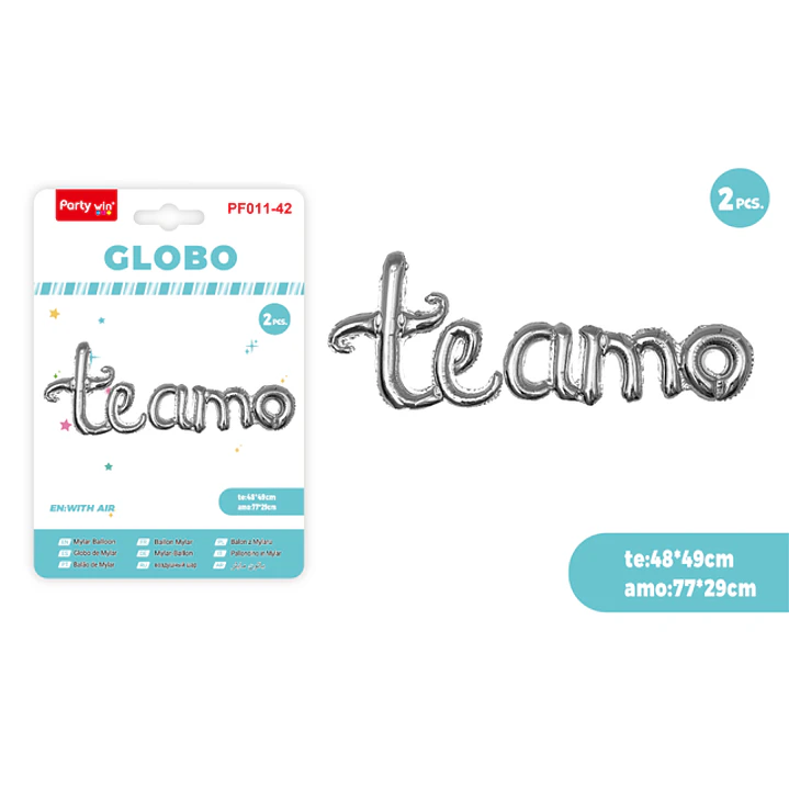 Globos Metal Te Amo Plateado 2 Unidades 1