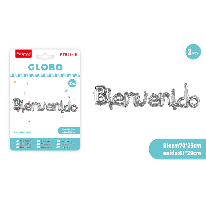 Globos Metal Bienvenido Plateado 2 Unidades 1
