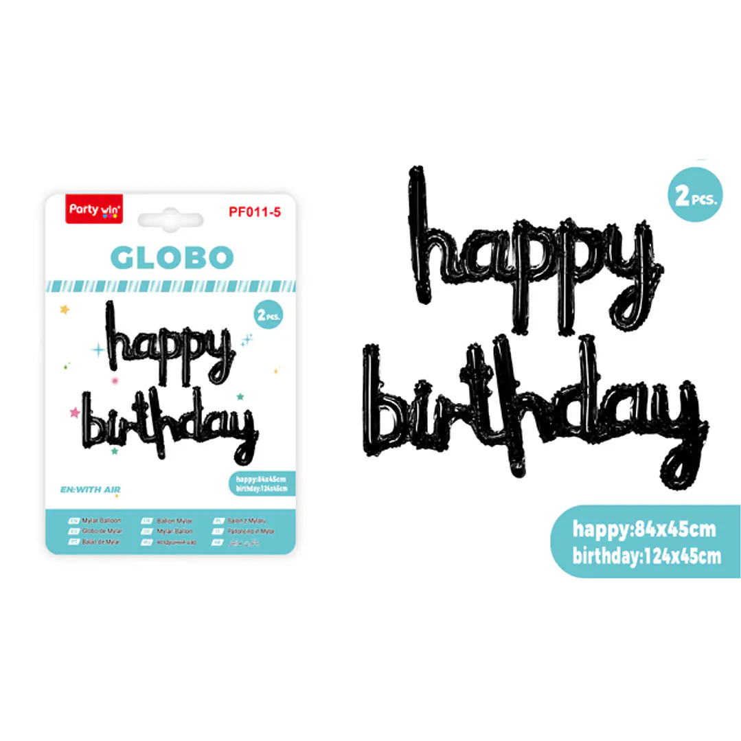 Globos Metal Happy Birthday Negro 2 Unidades 1