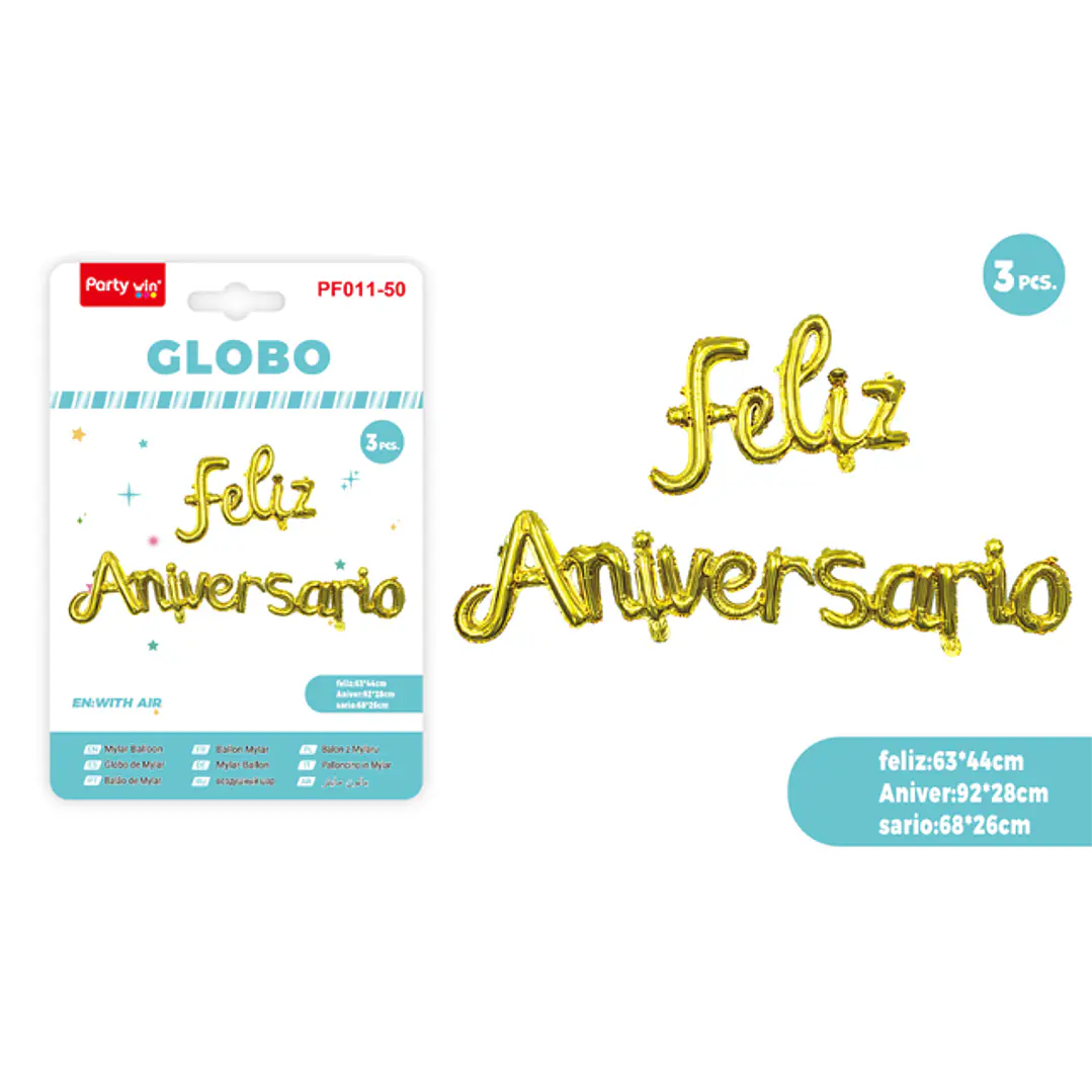 Globos Metal Feliz Aniversario Dorado 3 Unidades 1