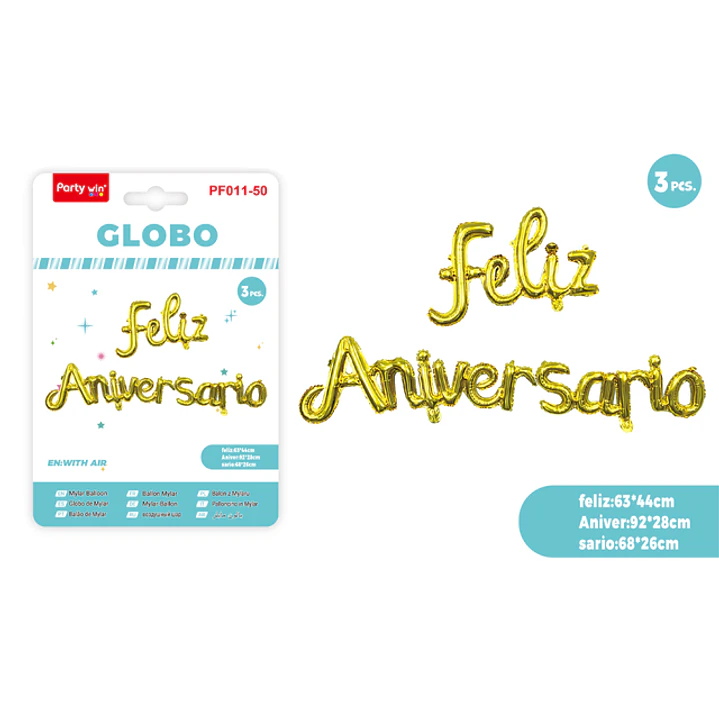 Globos Metal Feliz Aniversario Dorado 3 Unidades 1