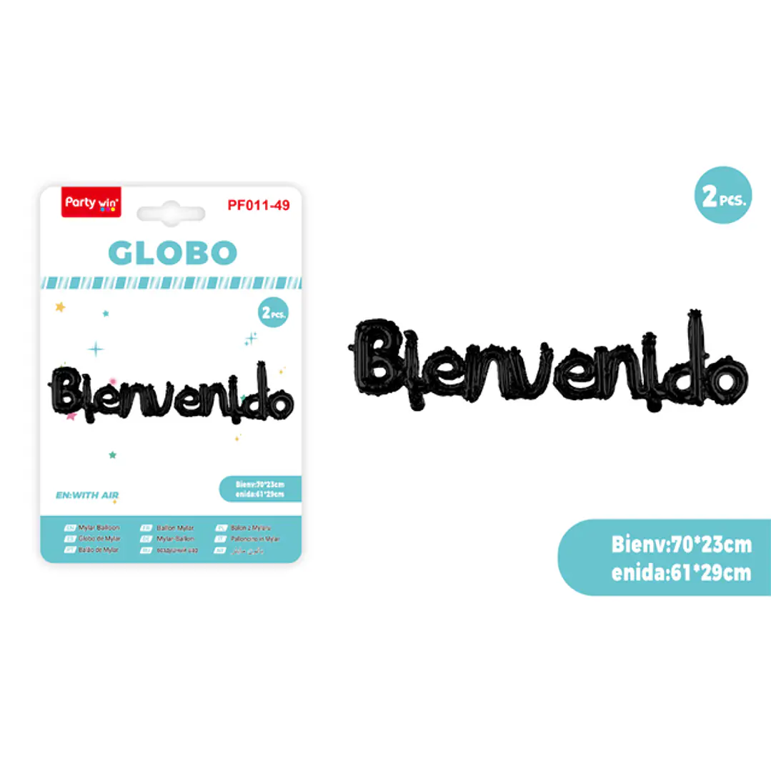 Globos Metal Bienvenido Negro 2 Unidades 1